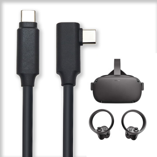 AOC Optical oculus quest 2 link cable - Virtual Reality Headset Cable for Quest 2 and Quest - 16FT (5M) - PC VR USB type C to C (Straight to 90 Degree
